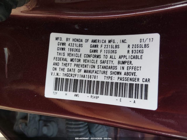 1HGCR2F11HA156781 Honda Accord Sport Se