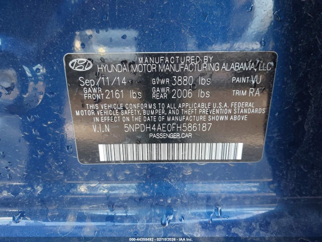 5NPDH4AE0FH586187 Hyundai ELANTRA SE