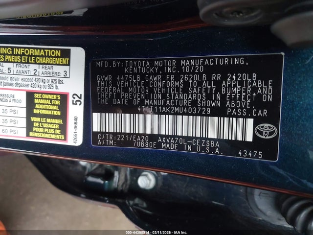 Toyota CAMRY SE 2021 4T1T11AK2MU403729 Image 9