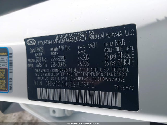 2025 Hyundai Tucson Sel Convenience მანქანა იყიდება აუქციონზე, vin: 5NMJC3DE0SH519510, აუქციონის ნომერი: 44358519