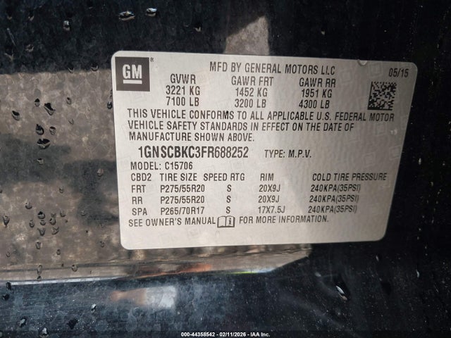 2015 CHEVROLET TAHOE 1GNSCBKC3FR688252 Photo 8