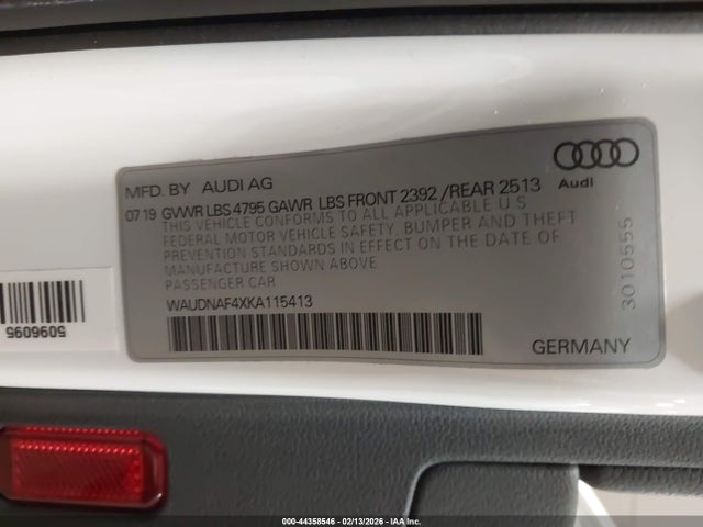 Aukcja sprzedaży 2019 Audi A4 45 Premium, vin: WAUDNAF4XKA115413, numer aukcji: 44358546