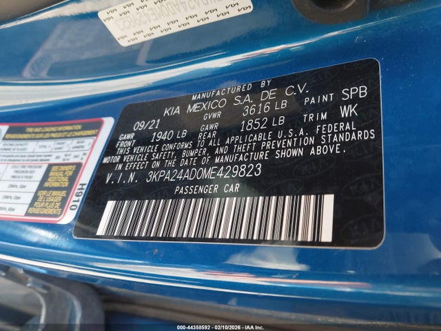 Продаж на аукціоні авто 2021 Kia Rio S, vin: 3KPA24AD0ME429823, номер лоту: 44358592