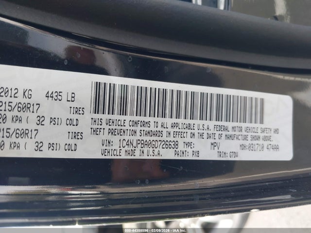 1C4NJPBA0GD726638 Jeep Patriot Sport Se