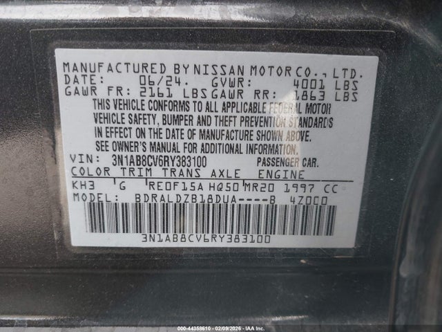 2024 Nissan Sentra Sv Xtronic Cvt მანქანა იყიდება აუქციონზე, vin: 3N1AB8CV6RY383100, აუქციონის ნომერი: 44358610