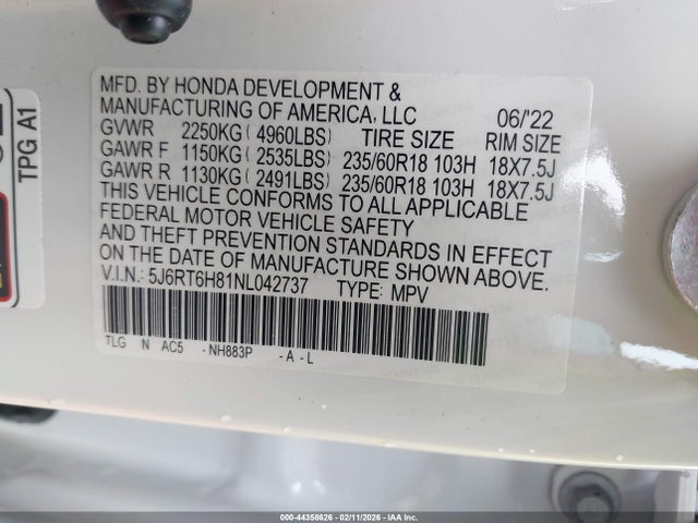 5J6RT6H81NL042737 Honda Cr-v Hybrid Ex-l