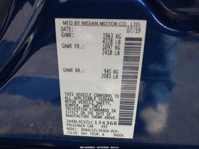 Nissan Altima Sr Fwd 2020 1N4BL4CV2LC134368 Image 9