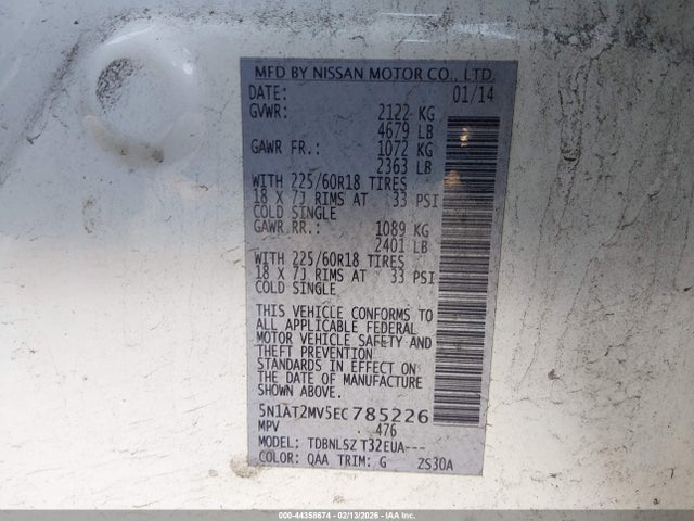 5N1AT2MV5EC785226 Nissan Rogue Sl