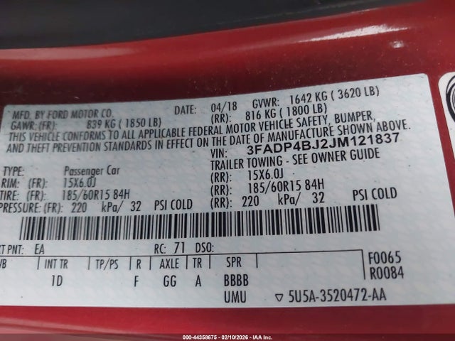Ford FIESTA SE 2018 3FADP4BJ2JM121837 Image 9