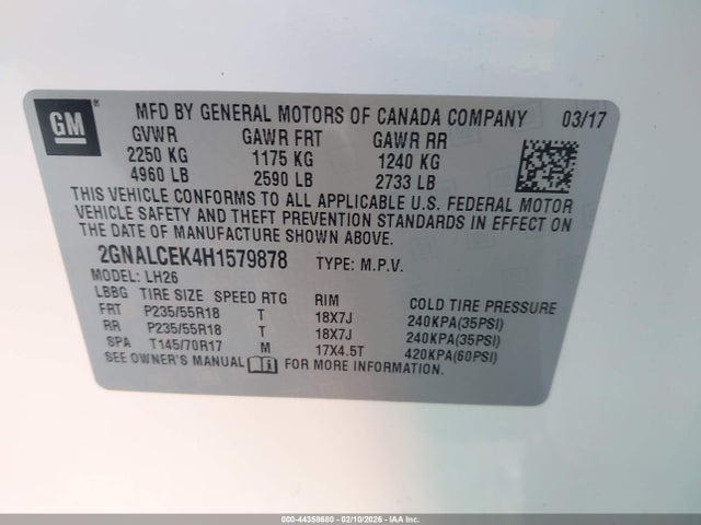 2GNALCEK4H1579878 Chevrolet EQUINOX LT