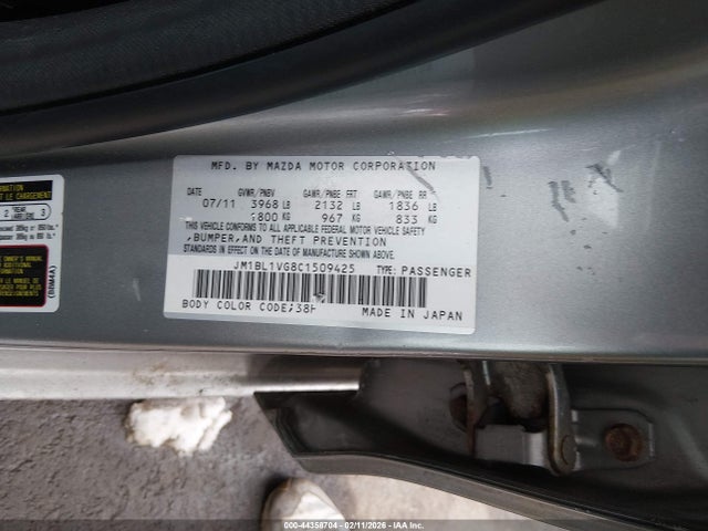 Aukcja sprzedaży 2012 Mazda Mazda3 I Touring, vin: JM1BL1VG8C1509425, numer aukcji: 44358704