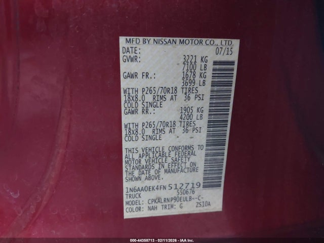 1N6AA0EK4FN512719 Nissan TITAN S