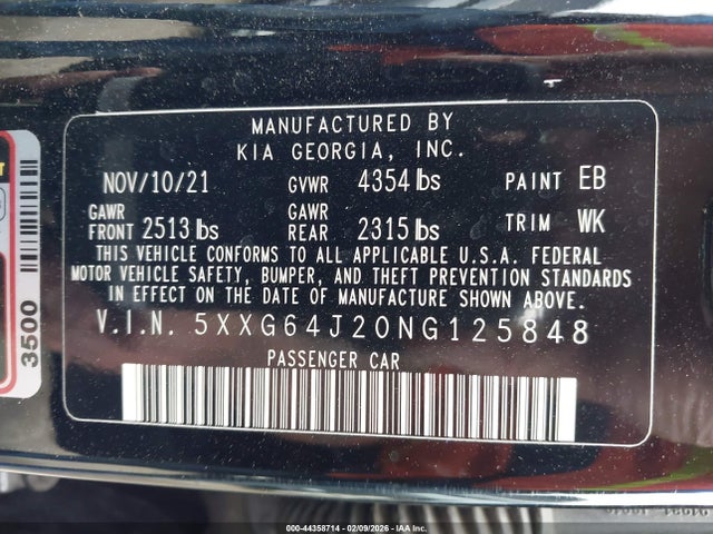 5XXG64J20NG125848 KIA K5 Gt-line