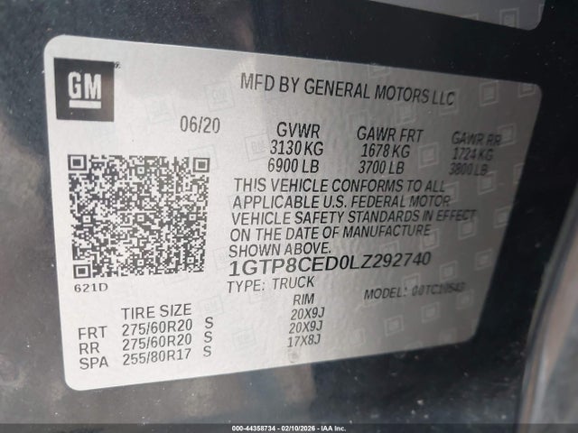 Aukcja sprzedaży 2020 Gmc Sierra 1500 2wd  Short Box Elevation, vin: 1GTP8CED0LZ292740, numer aukcji: 44358734