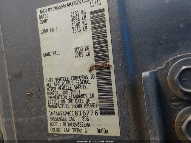 2012 NISSAN MAXIMA 1N4AA5AP4CC816776 Photo 8