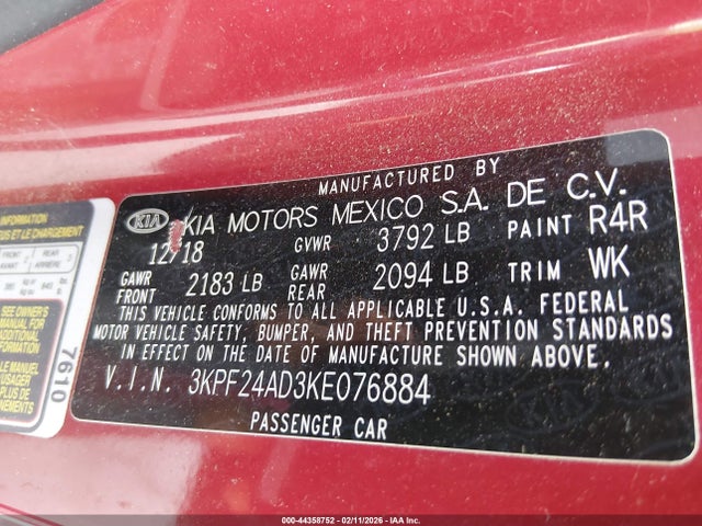 KIA Forte Lxs 2019 3KPF24AD3KE076884 Image 9