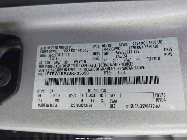 Aukcja sprzedaży 2018 Ford F-150 Xlt, vin: 1FTEW1EP2JKF35658, numer aukcji: 44358785