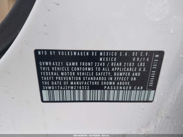3VWD17AJ2FM216322 Volkswagen Jetta 1.8t Se