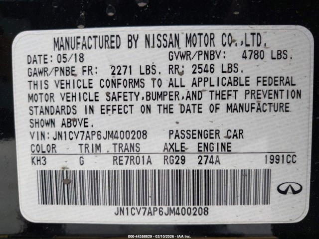 JN1CV7AP6JM400208 Infiniti Q50 2.0t Pure