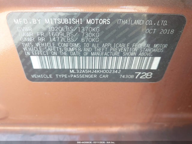 2019 MITSUBISHI MIRAGE ML32A5HJ4KH002342 Photo 8