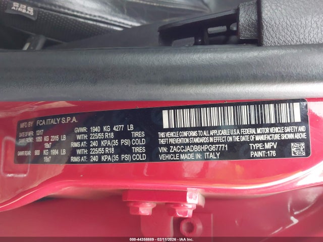 44358889 :رقم المزاد ، ZACCJADB6HPG67771 vin ، 2017 Jeep Renegade Limited Fwd مزاد بيع