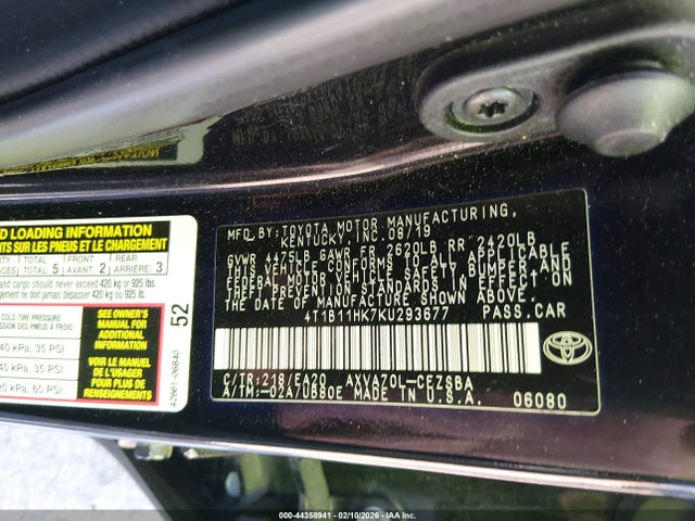 Продажа на аукционе авто 2019 Toyota Camry Se, vin: 4T1B11HK7KU293677, номер лота: 44358941