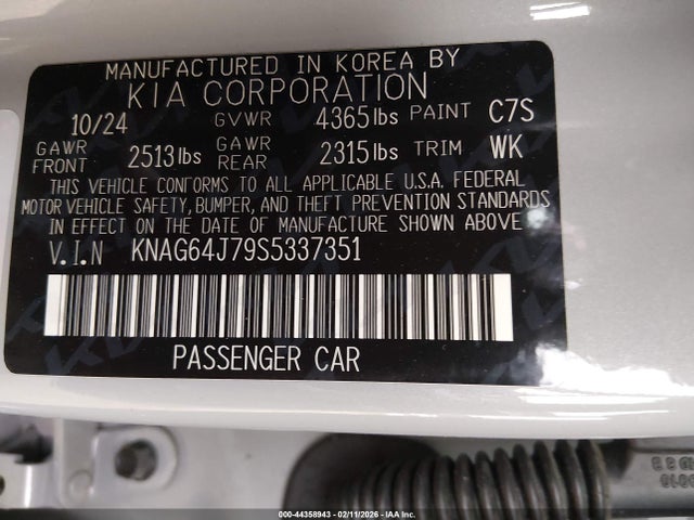 44358943 :رقم المزاد ، KNAG64J79S5337351 vin ، 2025 Kia K5 Gt-line مزاد بيع