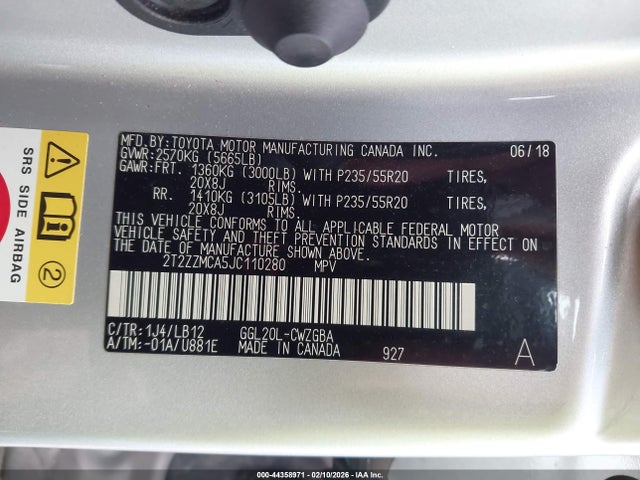44358971 :رقم المزاد ، 2T2ZZMCA5JC110280 vin ، 2018 Lexus Rx 350 مزاد بيع