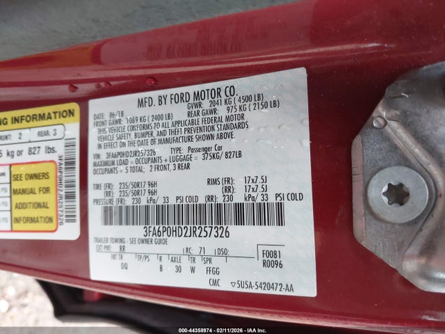 Ford FUSION SE 2018 3FA6P0HD2JR257326 Image 9