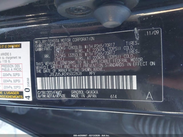 Продажа на аукционе авто 2010 Toyota 4runner Sr5 V6, vin: JTEZU5JR2A5002838, номер лота: 44358987