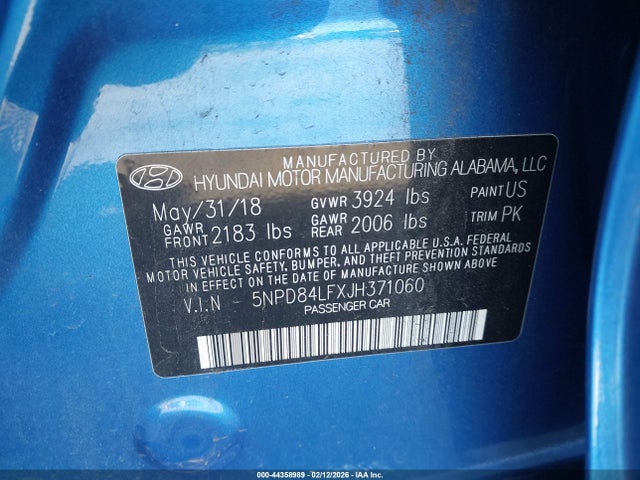 5NPD84LFXJH371060 Hyundai Elantra Value Edition