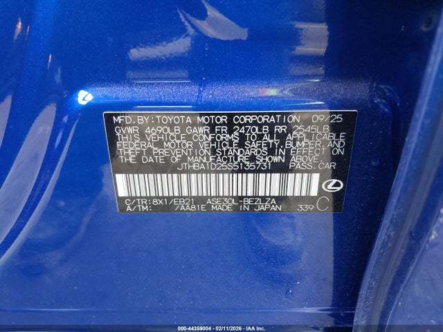Продажа на аукционе авто 2025 Lexus Is 300 F Sport Design, vin: JTHBA1D25S5135731, номер лота: 44359004