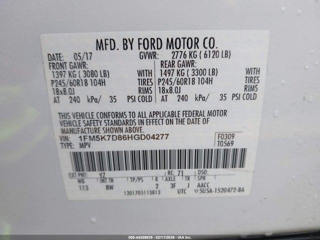 1FM5K7D86HGD04277 Ford EXPLORER XLT