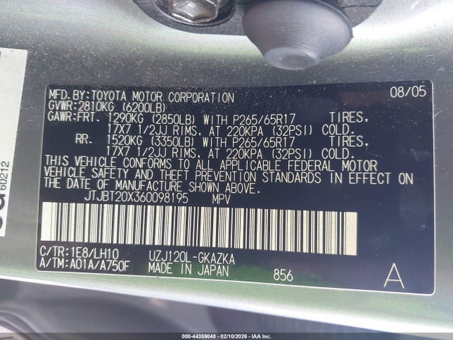 Продажа на аукционе авто 2006 Lexus Gx 470, vin: JTJBT20X360098195, номер лота: 44359048