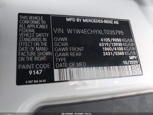 Продажа на аукционе авто 2020 Mercedes-benz Sprinter 2500 High Roof V6, vin: W1W4ECHYXLT035795, номер лота: 44359086