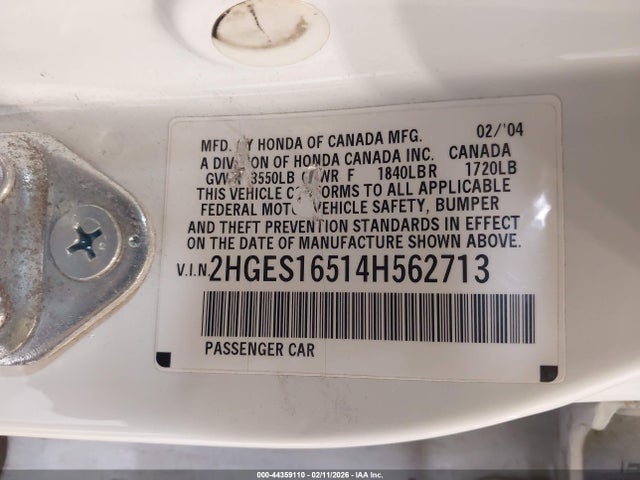 2004 HONDA CIVIC 2HGES16514H562713 Photo 8