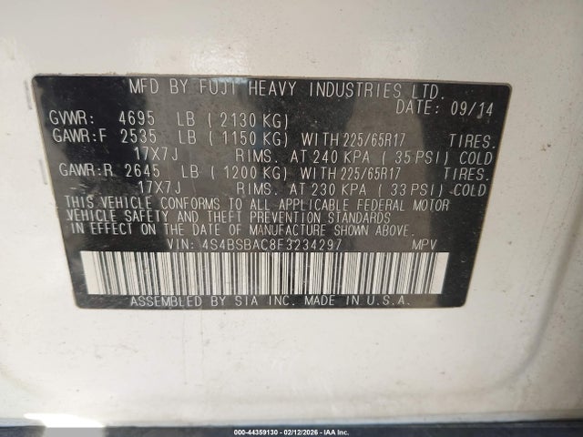 Aukcja sprzedaży 2015 Subaru Outback 2.5i, vin: 4S4BSBAC8F3234297, numer aukcji: 44359130