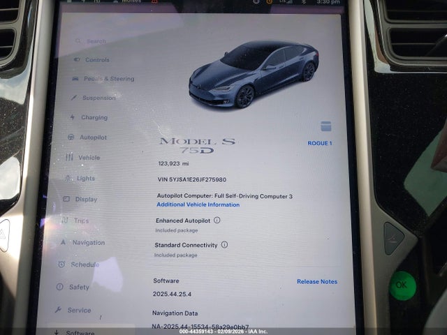 Продаж на аукціоні авто 2018 Tesla Model S 100d/75d/p100d, vin: 5YJSA1E26JF275980, номер лоту: 44359143