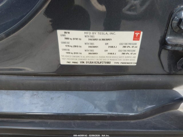 Продаж на аукціоні авто 2018 Tesla Model S 100d/75d/p100d, vin: 5YJSA1E26JF275980, номер лоту: 44359143