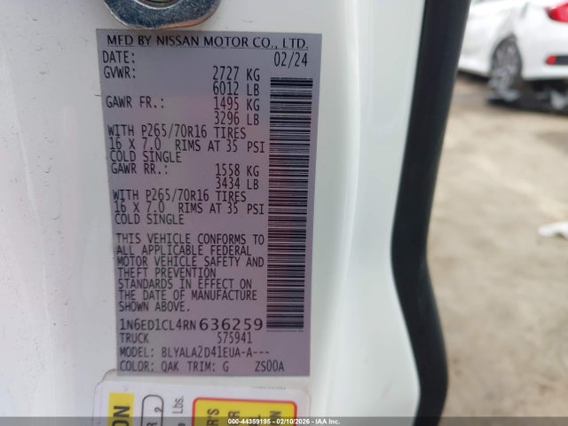 1N6ED1CL4RN636259 Nissan Frontier King Cab S 4x2