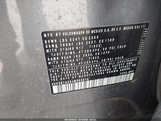 3VV3B7AX5JM054910 Volkswagen Tiguan 2.0t Se/2.0t Sel