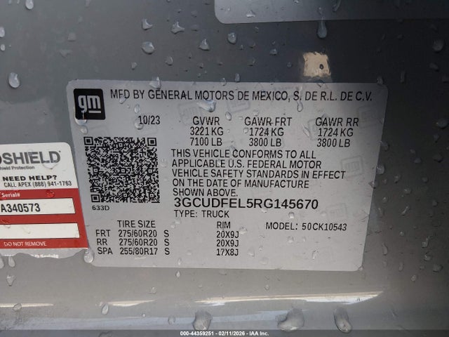 3GCUDFEL5RG145670 Chevrolet Silverado 1500 4wd Short Bed Lt Trail Boss