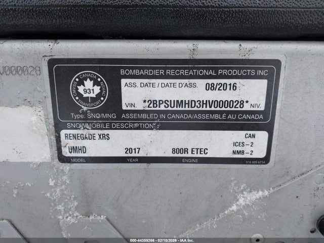 Ski Doo Renegade 800r 2017 2BPSUMHD3HV000028 Image 9