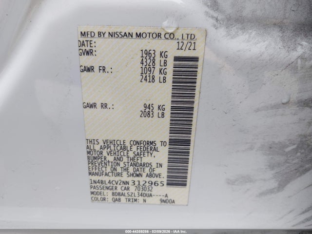 Nissan Altima Sr Fwd 2022 1N4BL4CV2NN312965 Image 9