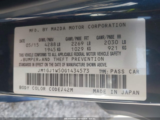 Продажа на аукционе авто 2016 Mazda Mazda6 I Grand Touring, vin: JM1GJ1W50G1434573, номер лота: 44359300