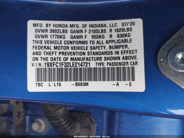 Honda CIVIC EX 2020 19XFC1F32LE214721 Image 9