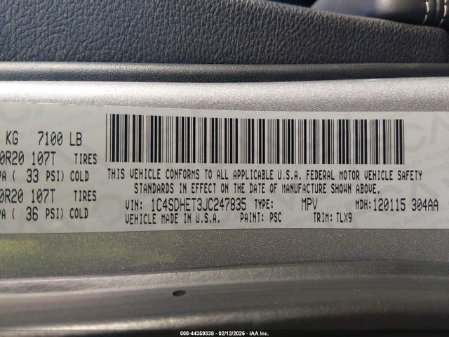 1C4SDHET3JC247835 Dodge Durango Citadel Rwd