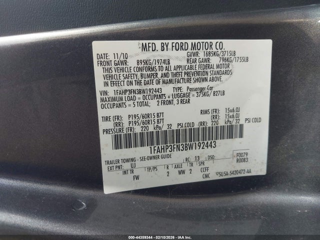2011 FORD FOCUS 1FAHP3FN3BW192443 Photo 8