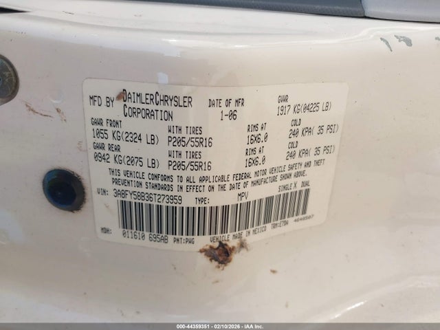 2006 Chrysler Pt Cruiser Touring მანქანა იყიდება აუქციონზე, vin: 3A8FY58B36T273959, აუქციონის ნომერი: 44359351