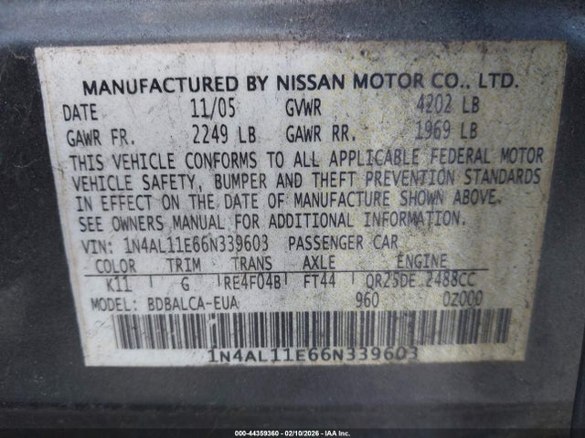 2006 NISSAN ALTIMA 1N4AL11E66N339603 Photo 8